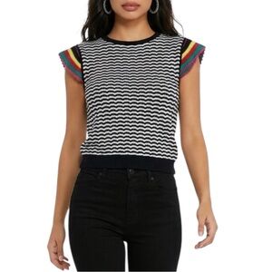 NWOT Zara Black White Pattern Multicolor Crochet Cap Sleeve Cotton Knit Top